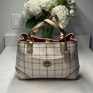 Coach Peyton Tattersall Plaid Rainbow White Shoulder/Tote Bag